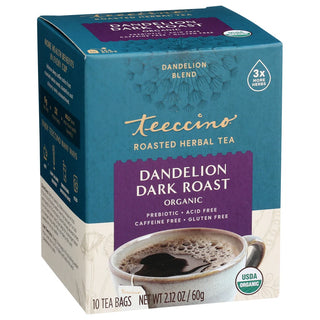 Teeccino Dandelion Dark Roast Herbal Tea, 10 Tea Bag Box