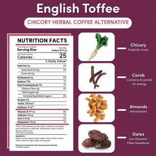 Teeccino English Toffee Chicory Herbal Coffee Alternative, 11 oz/ 312 grams