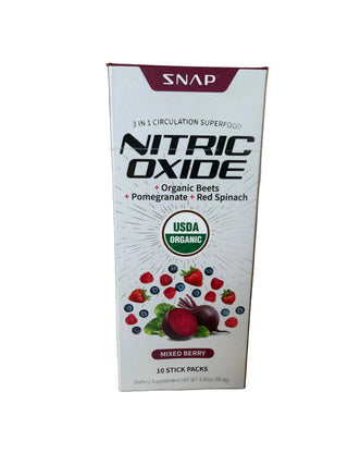 Snap Organic Nitric Oxide mixed berry supplement, 10 stick packs