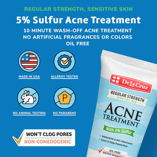 Acne Treatment with Sulfur, Sensitive Skin, 74g Tube, De La Cruz