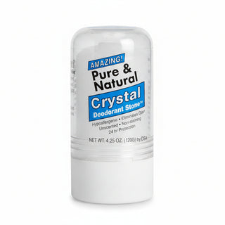 Pure and Natural Crystal deodorant stick on a white background