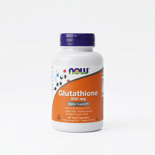 NOW Foods Glutathione 500 mg, 60 veg capsules bottle with orange label and purple cap