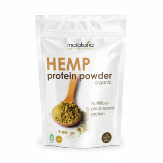 Matakana Superfoods hemp protein powder package on a white background