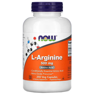 L-Arginine 500mg 250 Capsules | Free-Form Pharmaceutical Grade, Now Foods - superfoodsnz-jane
