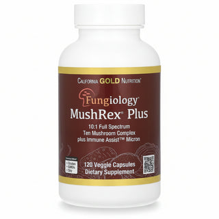 Full-Spectrum Mushroom Complex, MushRex Plus, Organic, Immune Assist Micron, 120 Plantcaps, California Gold Nutrition, Fungiology - superfoodsnz-jane