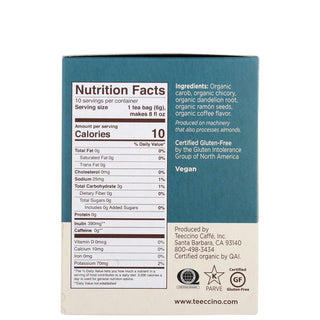 Teeccino Dandelion Dark Roast Herbal Tea, 10 Tea Bag Box