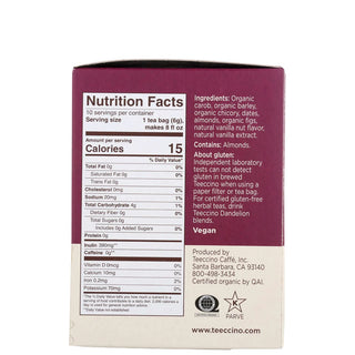 Teeccino Vanilla Nut Roasted Herbal Tea, 10 Tea Bags