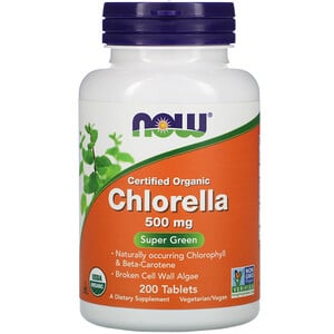 Chlorella, 500 mg, Certified Organic, 200 Tablets, Now Foods