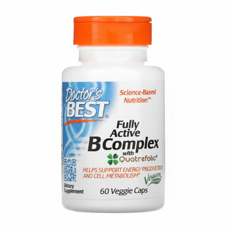 Supplement bottle labeled 'Doctor's Best Fully Active B Complex' on a white background