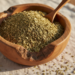 Yerba mate loose leaf tea in a rustic wooden bowl