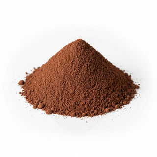 Raw organic cacao powder pile on white background