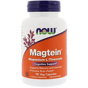 Magtein, Cognitive Support, Magnesium L-Threonate, 90 Veggie Caps, Now Foods - superfoodsnz-jane