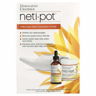 Neti Pot, Porcelain Sinus Cleansing System, 3 Piece Kit, Himalayan Chandra - superfoodsnz-jane