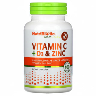 Vitamin C, D3 and Zinc, Immunity 100 Capsules, NutriBiotic - superfoodsnz-jane